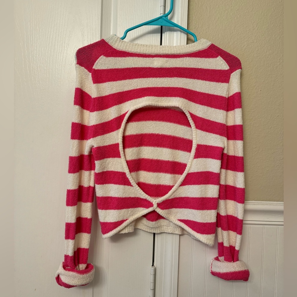 AERIE Pink + White Stripped Sweater